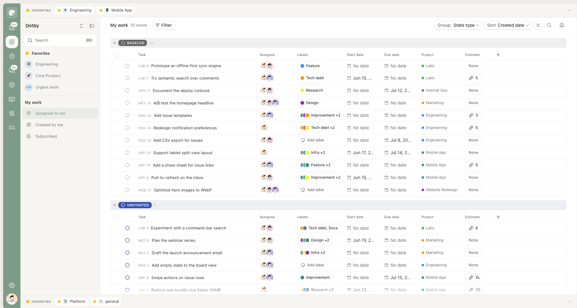 dotby My Work view listing every issue assigned to you across projects